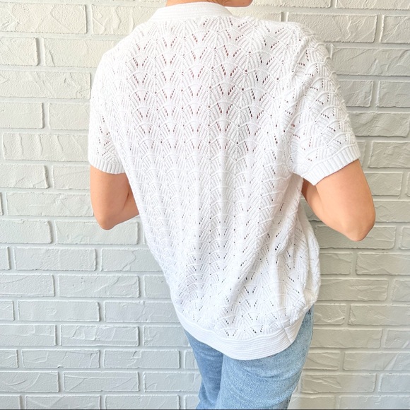 Vintage white open front short sleeve crochet cocoon cardigan sweater S - Picture 2 of 10
